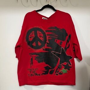 ❤️✌🏾❤️ Watson Boxy Oversized TeGraphic Tee with Peace & Star Puff Print Size L